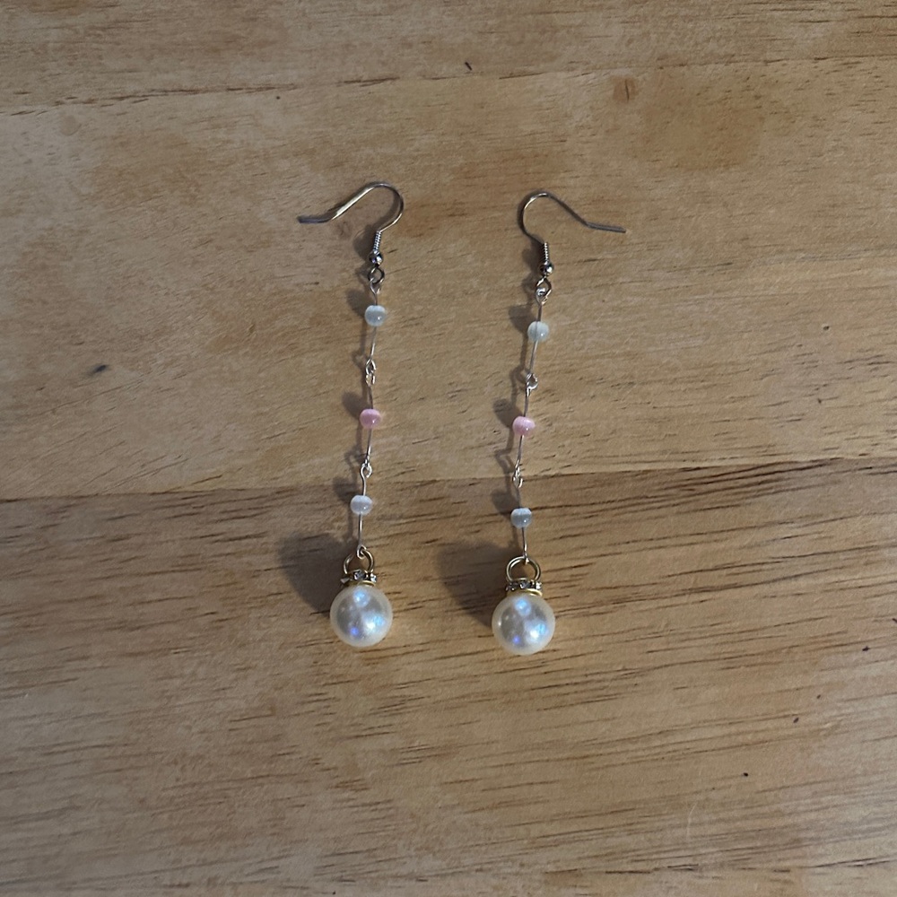 Elegant Multicolored Cat Eye Beads and Pearl Charm Drop Earrings